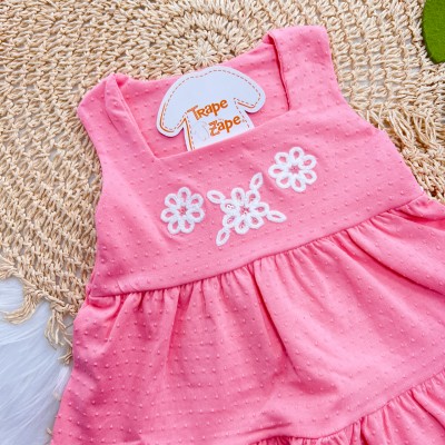  Vestido Ana Bola com Flores em Crochê - Rosa